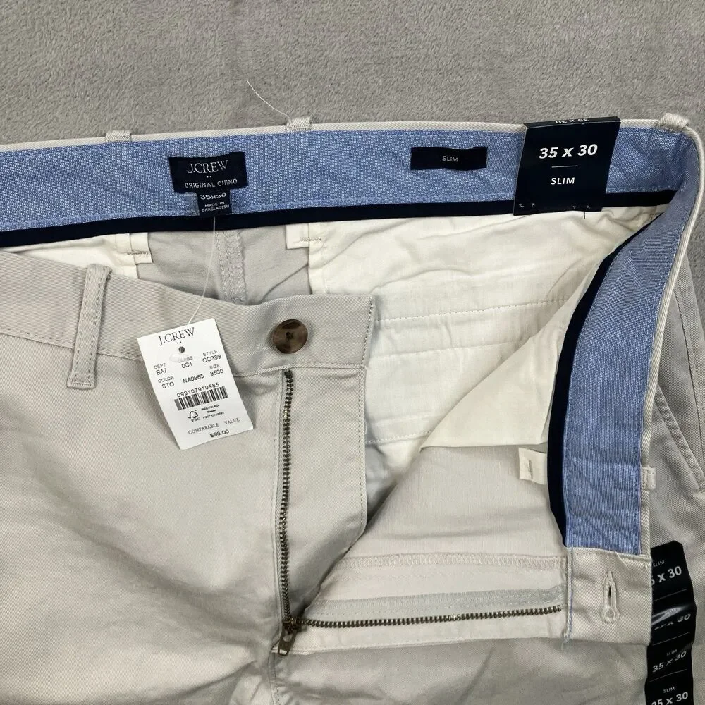 J Crew Chino Pants Mens 35x30 Gray Stone Slim Fit Original Cotton Stretch CO399